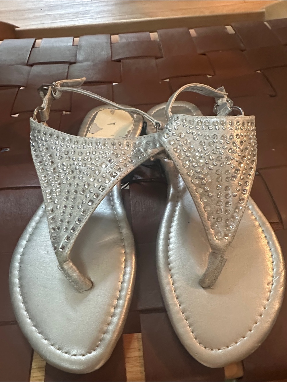 Madeline Stuart Silver Rhinestone T-Strap Sandals